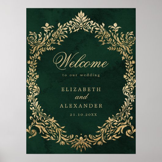 Emerald Gold Victorian Ornate Wedding Welcome Poster (Voorkant)