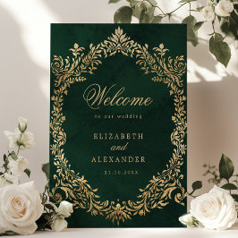 Emerald Gold Victorian Ornate Wedding Welcome Poster