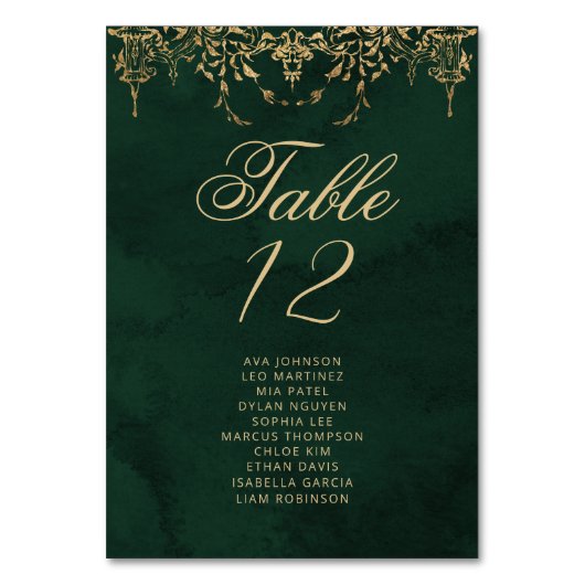 Emerald Gold Victorian Table Seating Chart cards Kaart (Voorkant)