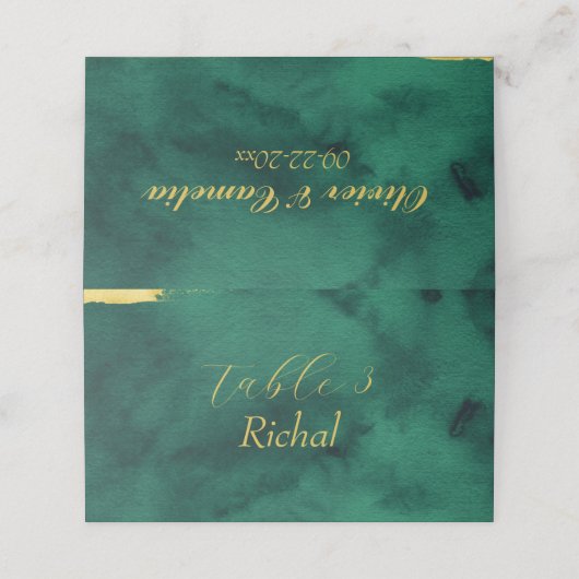 Emerald Gold Wedding Place Card Plaatskaartje (Buitenkant ongevouwen)