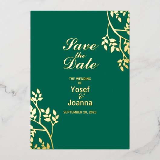 Emerald Gold Wedding Save the Date Folie Uitnodigi Folie Uitnodiging (Voorkant)