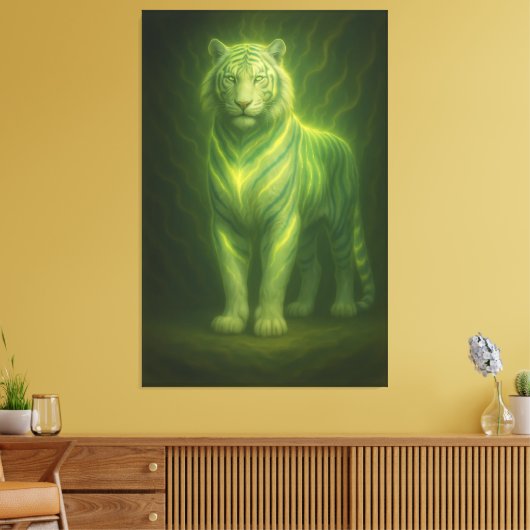 Emerald Golden Glow White Tiger – Standing Lightfo Canvas Afdruk (Insitu (Woonkamer))