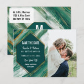 Emerald Goud Abstract Agate Marmer Save the Date Aankondigingskaart (Voorkant / Achterkant)