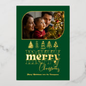 Emerald & Goud Moderne Retro Doodle Kerst Foto Folie Feestdagenkaart (Voorkant)