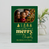 Emerald & Goud Moderne Retro Doodle Kerst Foto Folie Feestdagenkaart (Staand Voorkant)
