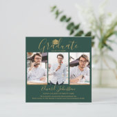 Emerald Goud Schrift Afgestudeerd 4 Foto Afstudere Aankondiging (Staand voorkant)