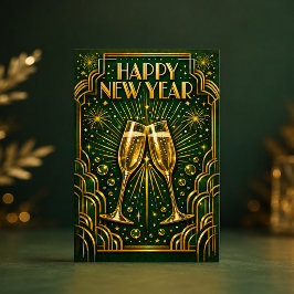 Emerald Gouden Art Deco Champagne Viering Feestdagen Kaart