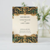 Emerald Gouden Barok Save The Date Kaart (Staand voorkant)