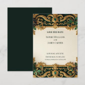 Emerald Gouden Barok Save The Date Kaart (Voorkant / Achterkant)