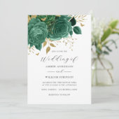 Emerald Gouden Bloem Roos Bruiloft   Kaart (Staand voorkant)