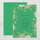 Emerald Gouden Bloemblaadjes Bruiloft Kaart (Voorkant / Achterkant)