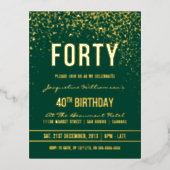 Emerald | Gouden Confetti 40e verjaardag Folie Uitnodiging Briefkaart (Voorkant)