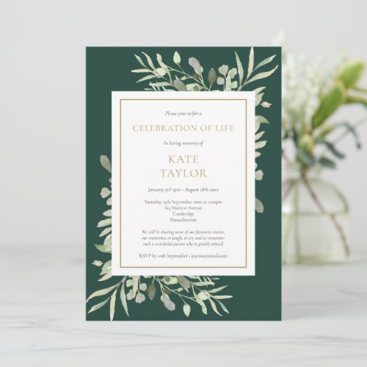 Emerald Gouden Groene Levendige Herdenking Funeral Kaart (Staand voorkant)