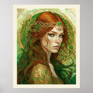 Emerald & Gouden Hoofdband Redhead Vrouw Groene Og Poster