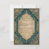 Emerald Gouden Islamitische Bruiloft RSVP Kaartje (Voorkant)