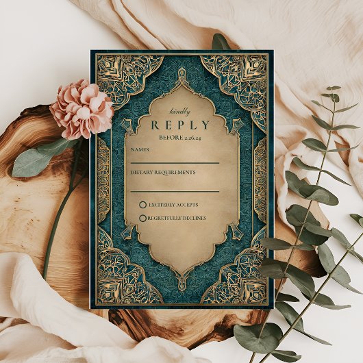 Emerald Gouden Islamitische Bruiloft RSVP Kaartje
