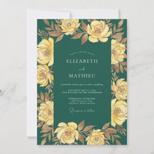Emerald Gouden Rozen Bruiloft Kaart (Voorkant)
