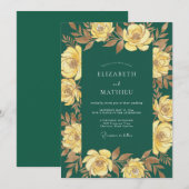 Emerald Gouden Rozen Bruiloft Kaart (Voorkant / Achterkant)