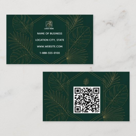 Emerald Gouden Tropische QR Code Visitekaartje (Voorkant / Achterkant)