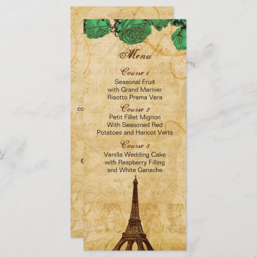 emerald gree eiffel tower Paris Menu (Voorkant / Achterkant)