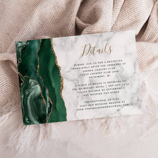 Emerald Greem Gold Agate Marble Wedding Details Informatiekaartje