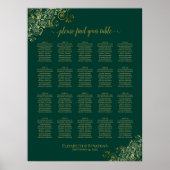 Emerald Green 20 Table Wedding Seating Chart Gold Poster (Voorkant)