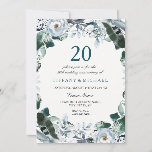Emerald Green 20th Wedding Jubileum Invite Kaart (Voorkant)