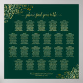 Emerald Green 22 Table Wedding Seating Chart Gold Poster (Voorkant)