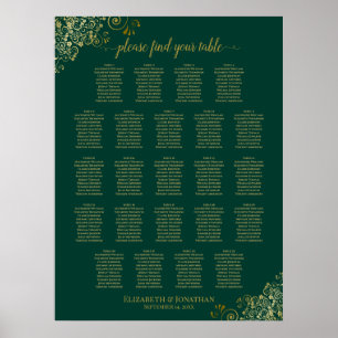 Emerald Green 23 Table Wedding Seating Chart Gold Poster