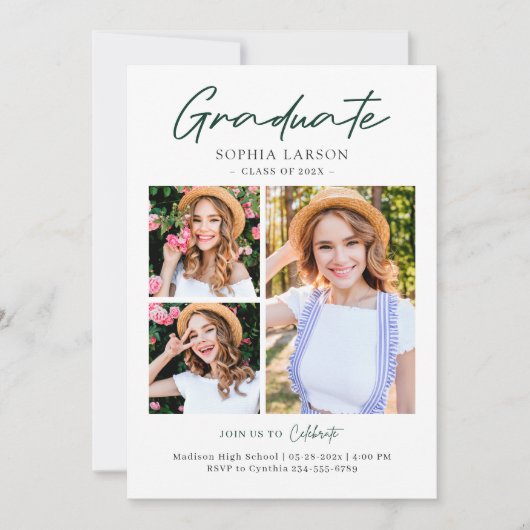 Emerald Green 3 Foto Collage Afstuderen Aankondiging (Voorkant)