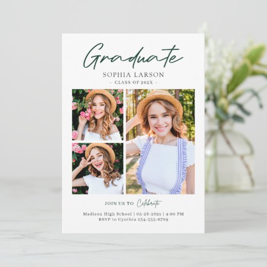 Emerald Green 3 Foto Collage Afstuderen Aankondiging (Staand voorkant)