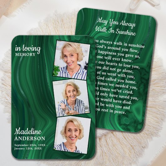 Emerald Green 3 Foto Memorial Funeral Prayer Kaart
