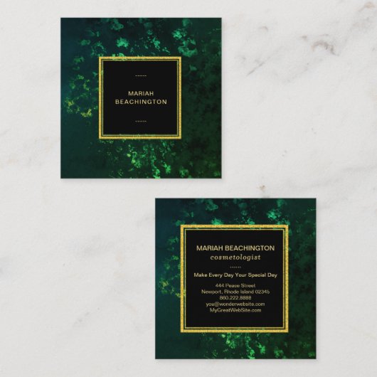 *~* EMERALD GREEN Abstract BLACK Vierkante Visitekaartje (Voorkant / Achterkant)