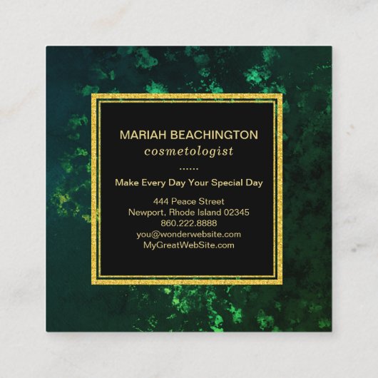 *~* EMERALD GREEN Abstract BLACK Vierkante Visitekaartje (Achterkant)