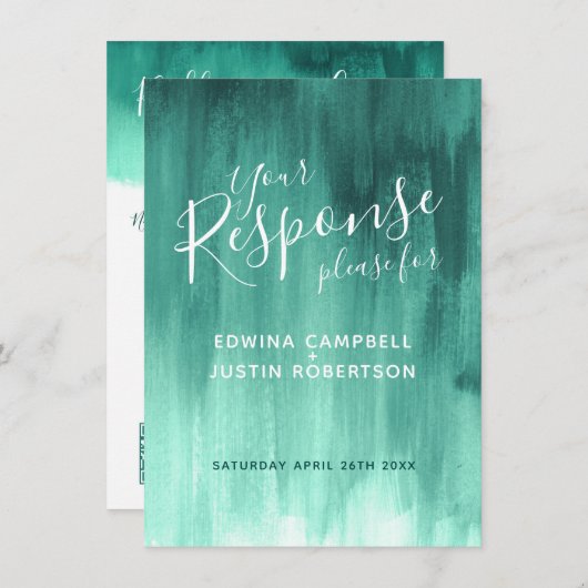 Emerald green abstract trouwantwoord RSVP qr code Kaart (Voorkant / Achterkant)