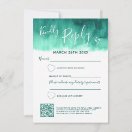 Emerald green abstract trouwantwoord RSVP qr code Kaart