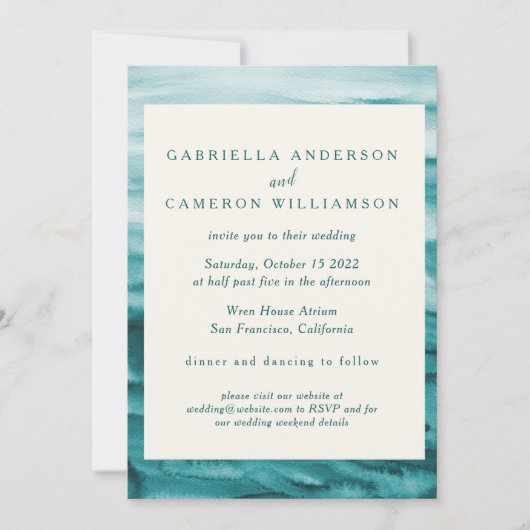 Emerald Green Abstracte Waterverf Elegant Wedding Kaart (Voorkant)