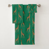 EMERALD GREEN AFRIKAANSE GIRAFFE BATHROOM TOWEL SE BAD HANDDOEK (Insitu)