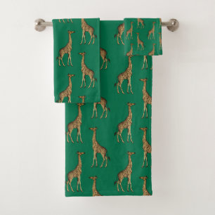 EMERALD GREEN AFRIKAANSE GIRAFFE BATHROOM TOWEL SE BAD HANDDOEK