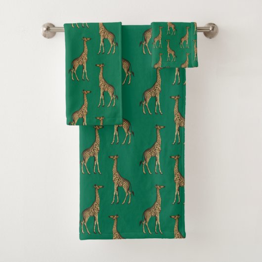 EMERALD GREEN AFRIKAANSE GIRAFFE BATHROOM TOWEL SE BAD HANDDOEK (Insitu)
