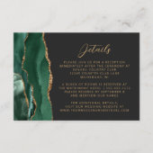 Emerald Green Agaat Goud Script Bruiloft Details Informatiekaartje (Voorkant)