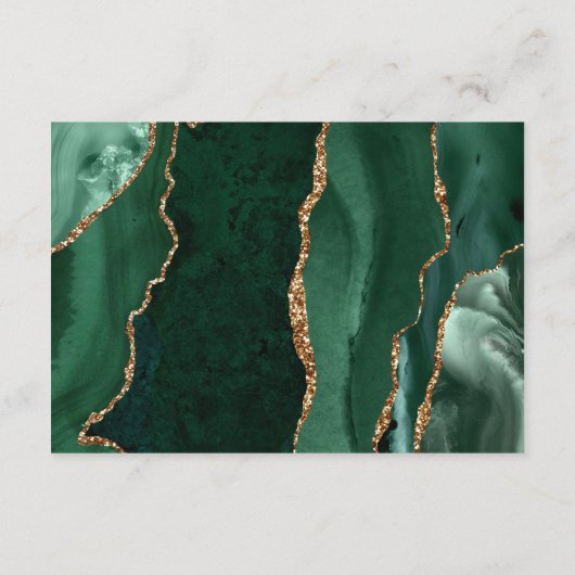 Emerald Green Agaat Goud Script Bruiloft Details Informatiekaartje (Achterkant)