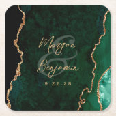 Emerald Green Agaat Goud Script Bruiloft Kartonnen Onderzetters (Voorkant)
