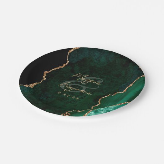 Emerald Green Agaat Goud Script Bruiloft Papieren Bordje (Gekanteld)