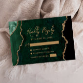 Emerald Green Agaat Goud Script Bruiloft RSVP Kaartje