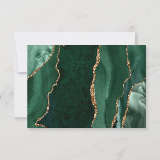 Emerald Green Agaat Goud Script Bruiloft RSVP Kaartje (Achterkant)