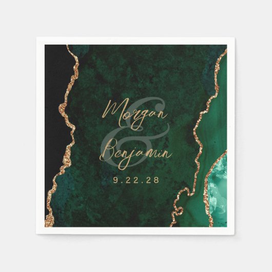 Emerald Green Agaat Goud Script Bruiloft Servet (Voorkant)