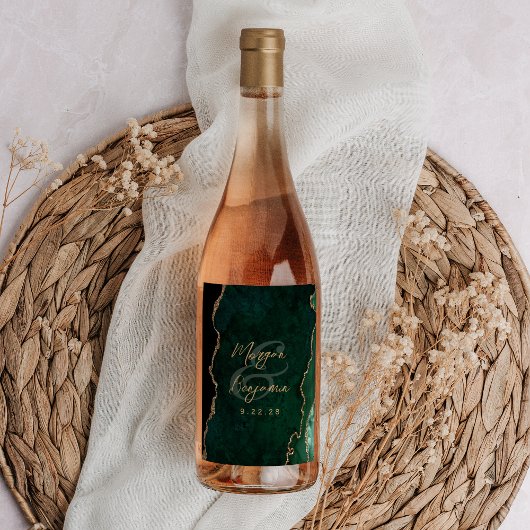 Emerald Green Agaat Goud Script Bruiloft Wijn Etiket