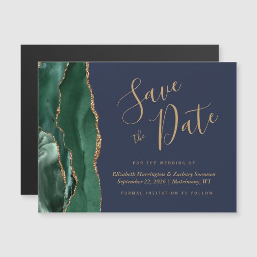 Emerald Green Agaat Navy Bruiloft Save the Date (Voorkant / Achterkant)