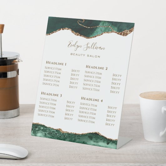 Emerald Green Agaat op witte prijslijst Reclamebord Met Voetstuk (Insitu)